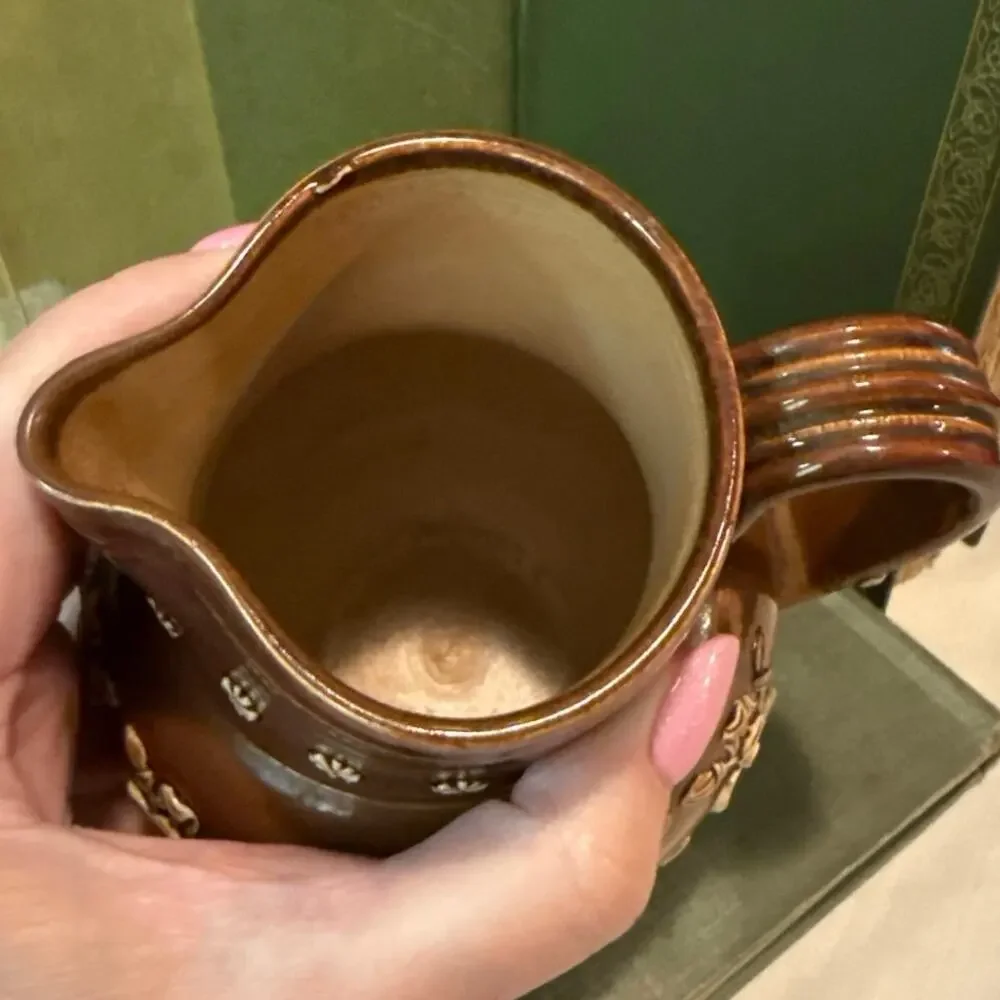 Doulton Lambeth Stoneware Pitcher – c. 1880–1900 – Raised Floral Relief – 5.5”